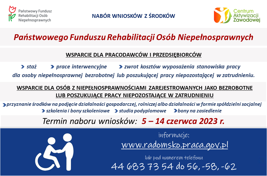 Nabór wniosków o wsparcie ze środków Państwowego Funduszu Rehabilitacji Osób Niepełnosprawnych w terminie od 5 do 14 czerwca 2023 r.
