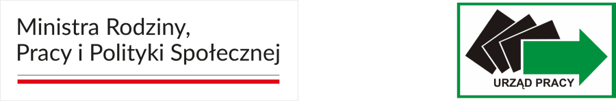 zawiera logo z napisem Ministra Rodziny, Pracy i Polityki Społecznej oraz logo z napisem Urząd Pracy